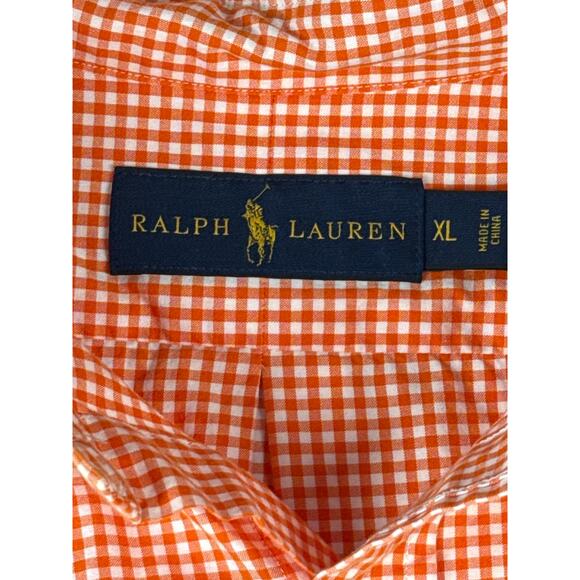 Ralph Lauren Oxford Shirt Men Size XL Gingham Check 100% Cotton Orange White - Picture 2 of 6